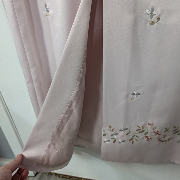 Vintage 80s David‎ Warren Floral Embroidered Baby Pink Satin Maxi Dress Size 12 - Picture 9 of 11